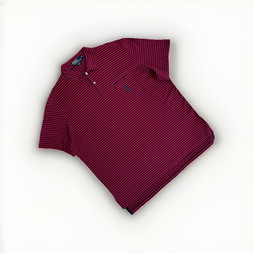 Vtg Y2K Polo Ralph Lauren Pima Cotton Stripe Polo Shirt Nautical Men XL Blue Red